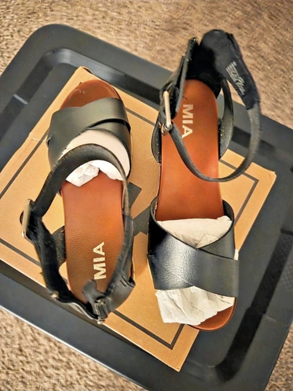 Mia WOMEN WH057 LAURI Black & Brown Wedge Sandals US 9